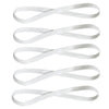 A pack of five white elastic silicone sports headbands.
