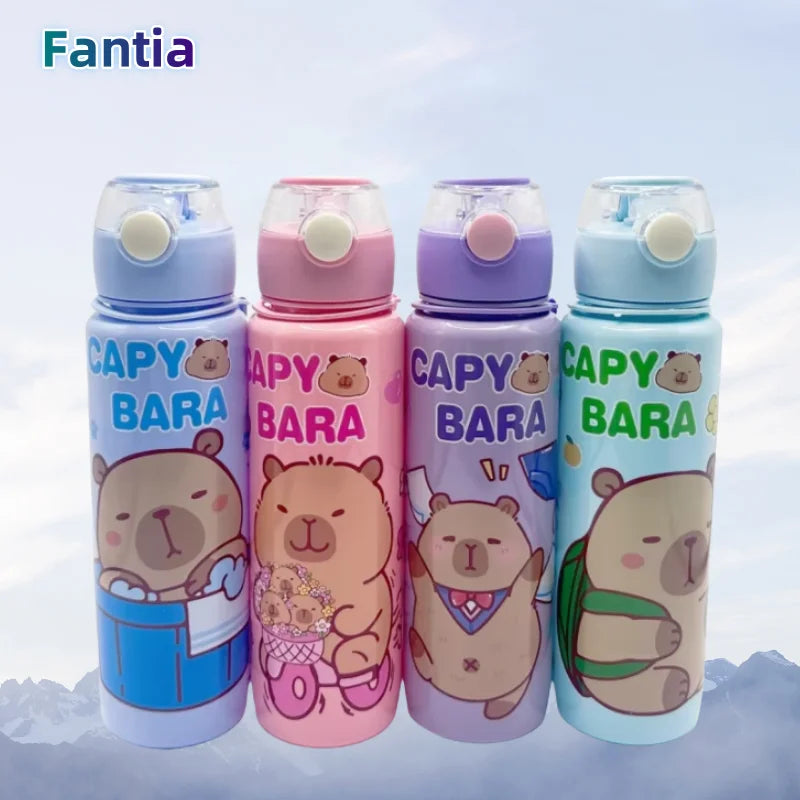Four colorful Fantia insulated water bottles featuring cute bear designs in blue, pink, purple, and teal.