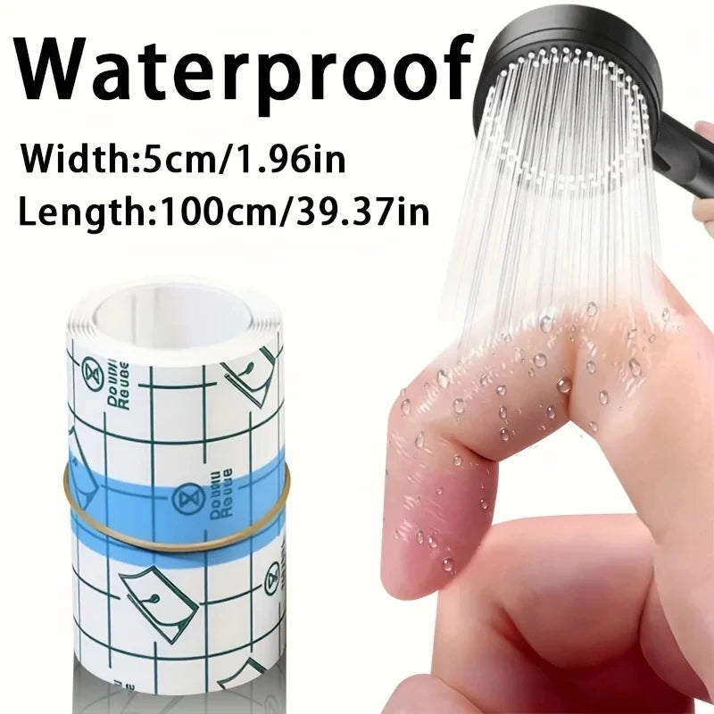 A close-up of a waterproof finger protection tape roll and a hand using the tape to spray water.