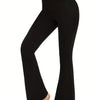 Black high-waist crossover flare leggings worn by a person.