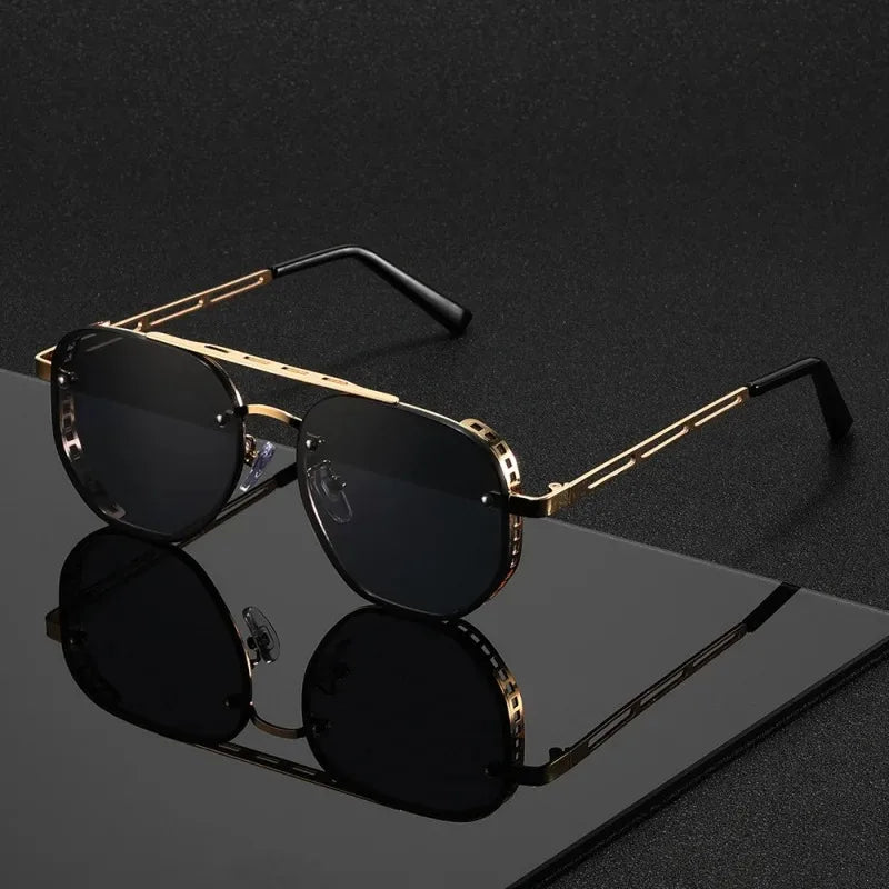 Classic Double-Beam Metal Sunglasses with UV400 Protection
