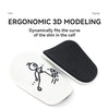 A black ergonomic 3D modeling device is shown next to a white silicone pad, illustrating how it dynamically fits the curve of
