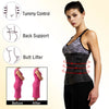 A woman demonstrates a body shaper waist trainer fitness belt showing before and after results for tummy control, back suppor