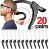 A set of black silicone ear hooks for eyeglasses, showing various sizes and angles.