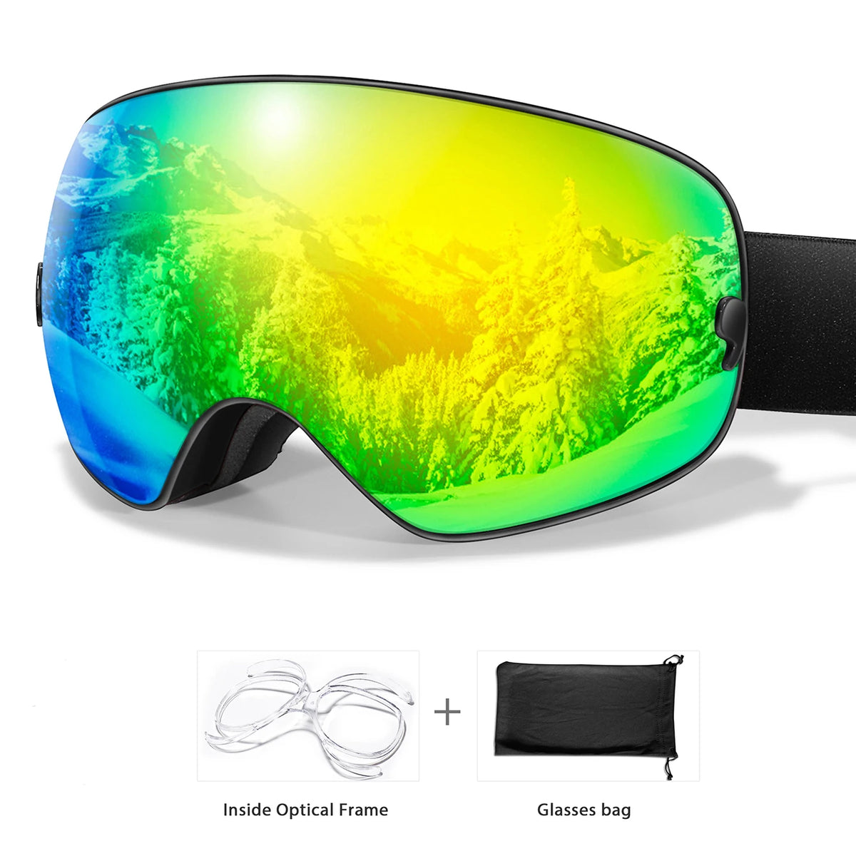 Outdoor Ski Goggles with Protective Case and Anti-Fog Lenses