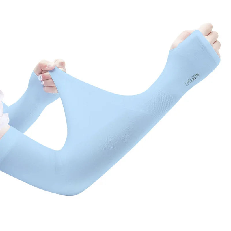 Light blue compression sleeve worn on a person's arm, demonstrating athletic wear.