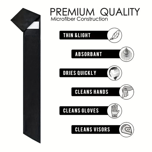 Black microfiber cleaning cloth for hands, gloves, and visors.