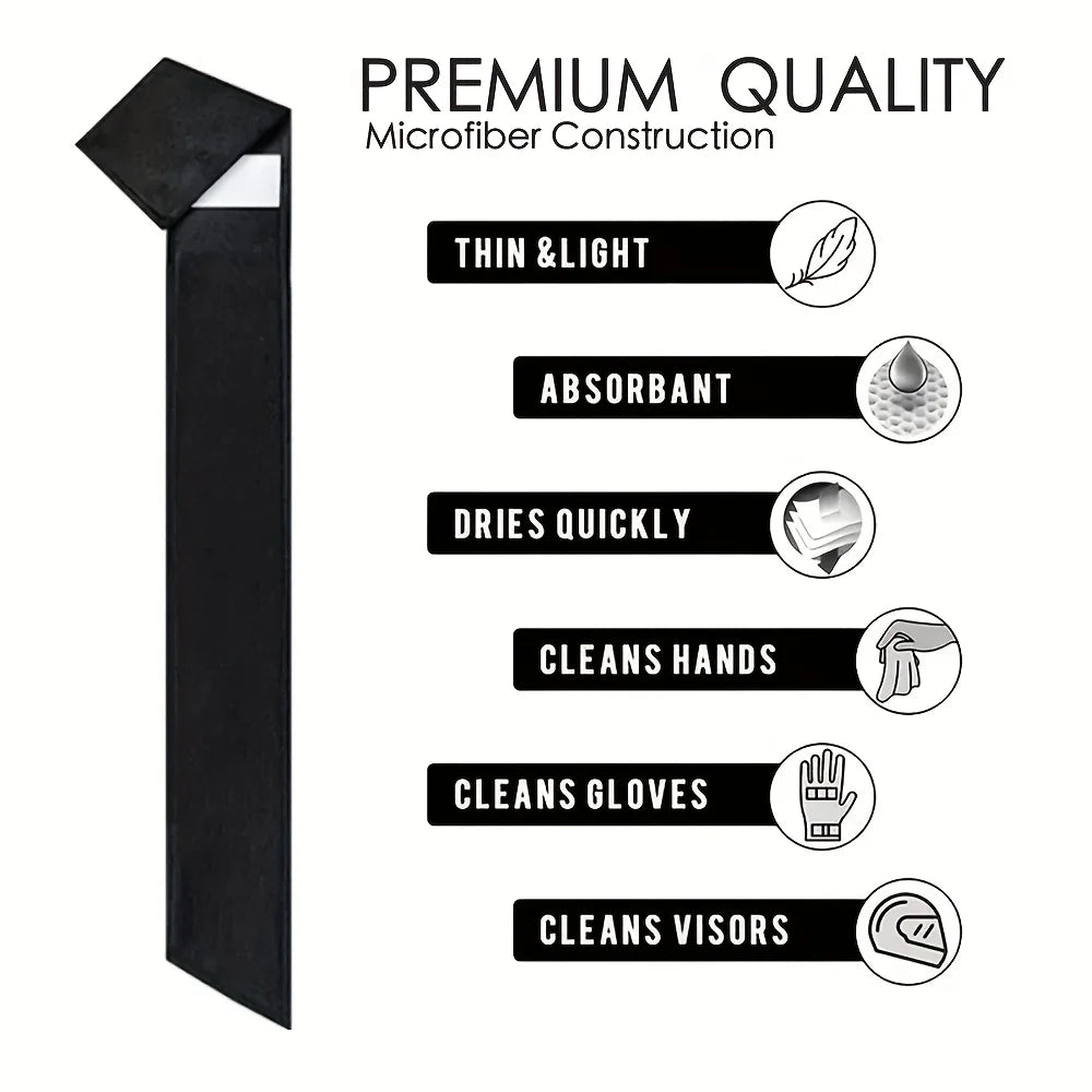 Black microfiber cleaning cloth for hands, gloves, and visors.