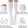 White medical grade compression socks showing features like non-slip cuff breathable fabric and reinforced heel