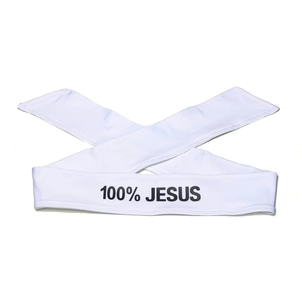 Bandeau en tissu blanc avec l'inscription 100% JÉSUS.