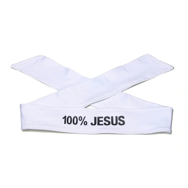 Bandeau en tissu blanc avec l'inscription 100% JÉSUS.