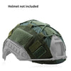 Olive green tactical helmet cover with a gray protective shell shown from above