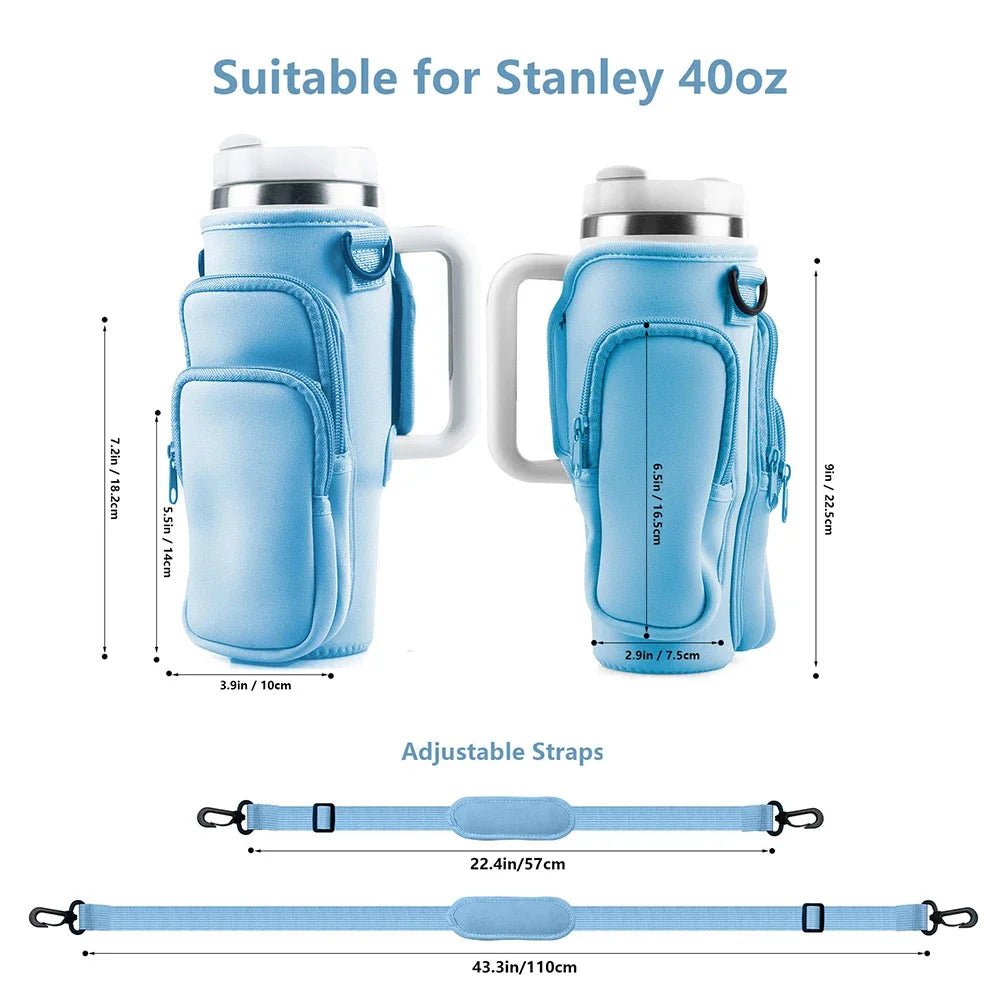Hellblaue verstellbare Tragetasche für Wasserflaschen, geeignet für Stanley 40oz Flaschen