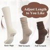 Three styles of mid-calf yoga and pilates socks: Knee High, Mid Scrunch, and Full Scrunch.