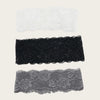 Tres bandas para la cabeza de encaje negro, blanco y gris para fitness y yoga