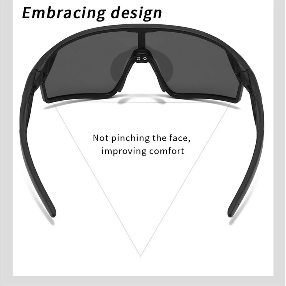 A pair of black polarized cycling sunglasses with UV400 protection shown against a white background.