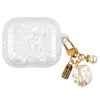 Clear protective case for AirPods Pro with a gold chain and pearl charm.