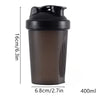 A dark brown portable protein shaker bottle with a black lid and a 400ml capacity.