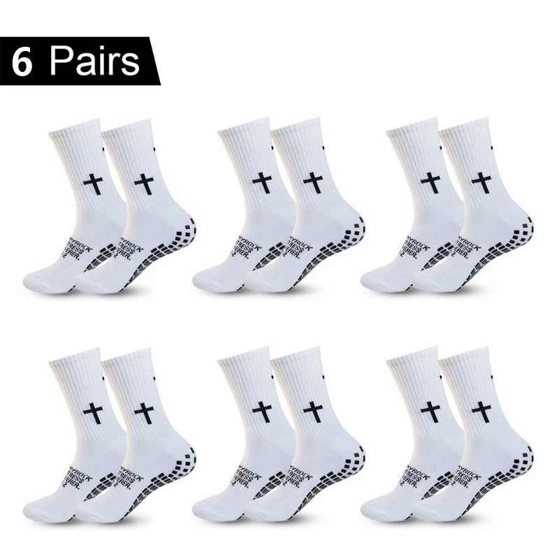 Six pairs of white performance athletic socks for sports and fitness