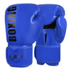 A pair of blue professional boxing and Muay Thai training gloves.