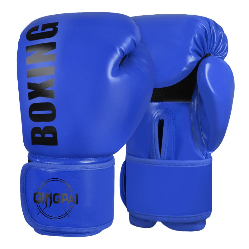 A pair of blue professional boxing and Muay Thai training gloves.