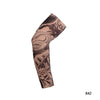 A dark brown reusable stretch tattoo arm sleeve featuring intricate tribal and nature-inspired designs.