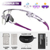 Purple-TR photochromic sports sunglasses with UV400 protection and accessories