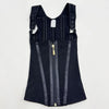 Black adjustable body shaper corset vest top with a front zipper and side boning details.