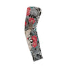 Patterned ice silk sun protection arm sleeves featuring a black and red floral design.