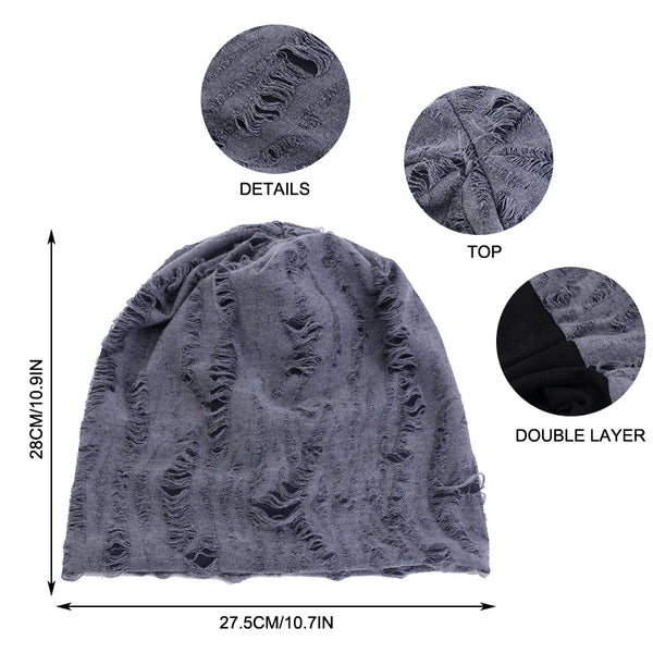 Retro Ripped Slouchy Beanie – Vintage Hip-Hop Skull Cap