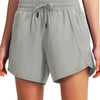 Gray women's quick-dry sports running shorts with an adjustable drawstring waist