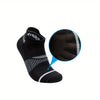 A black crew sock with white stripes and a magnified view showing the textured fabric.