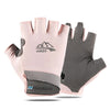 Light pink and gray summer ice silk sun protection gloves shown from the palm side