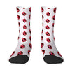 Pair of white mid-calf socks with a repeating pattern of red lips.