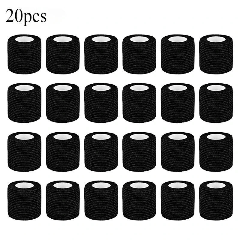 20 pieces of black tattoo grip bandage tape rolled into cylindrical bandages