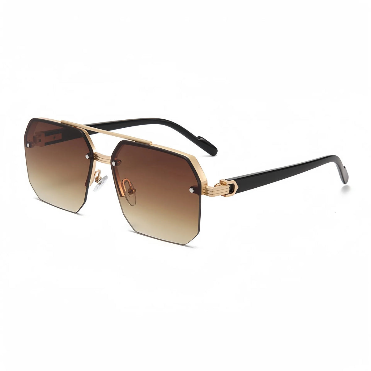 Retro double bridge aviator sunglasses with brown lenses and black frame