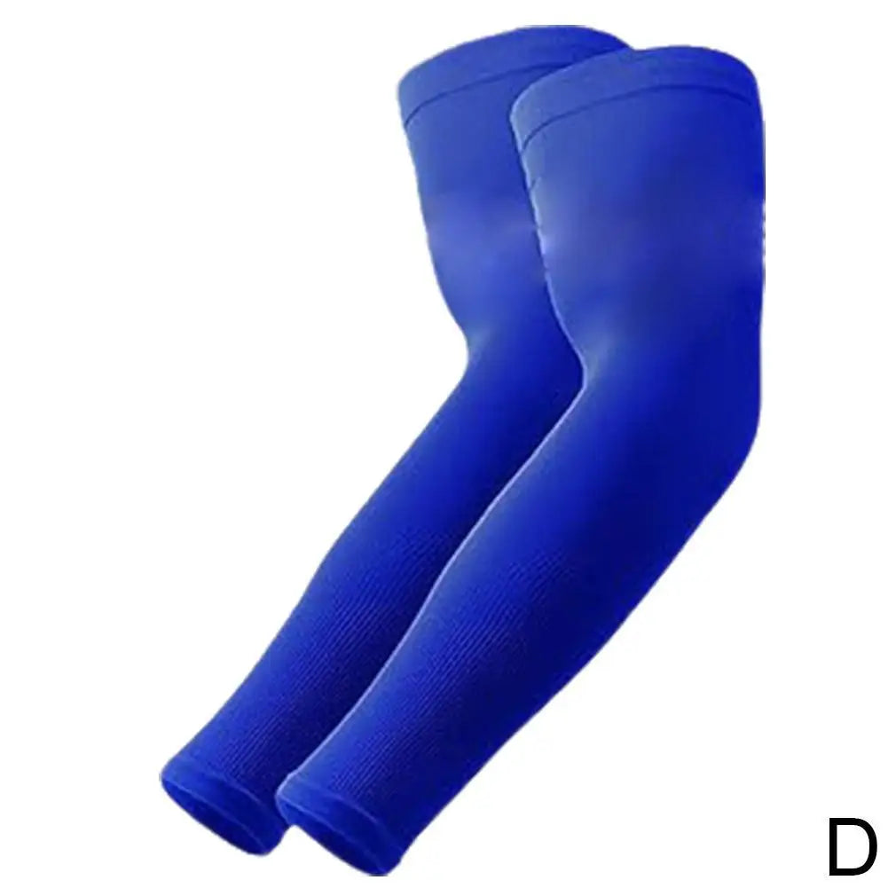 A pair of royal blue UV protection arm sleeves for sports and outdoor activities.
