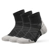 A set of three black and gray breathable performance running socks displayed flat.