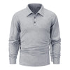 A gray long-sleeved men's breathable casual polo shirt shown from the front.