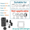 Luftpumpe mit LED-Licht neben verschiedenen Gegenständen, für die sie geeignet und nicht geeignet ist.