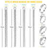 A set of invisible ring sizer tools showing various flat and round ring sizes with corresponding measurements.