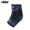 A navy blue compression brace or ankle support for pain relief, shown from the side.