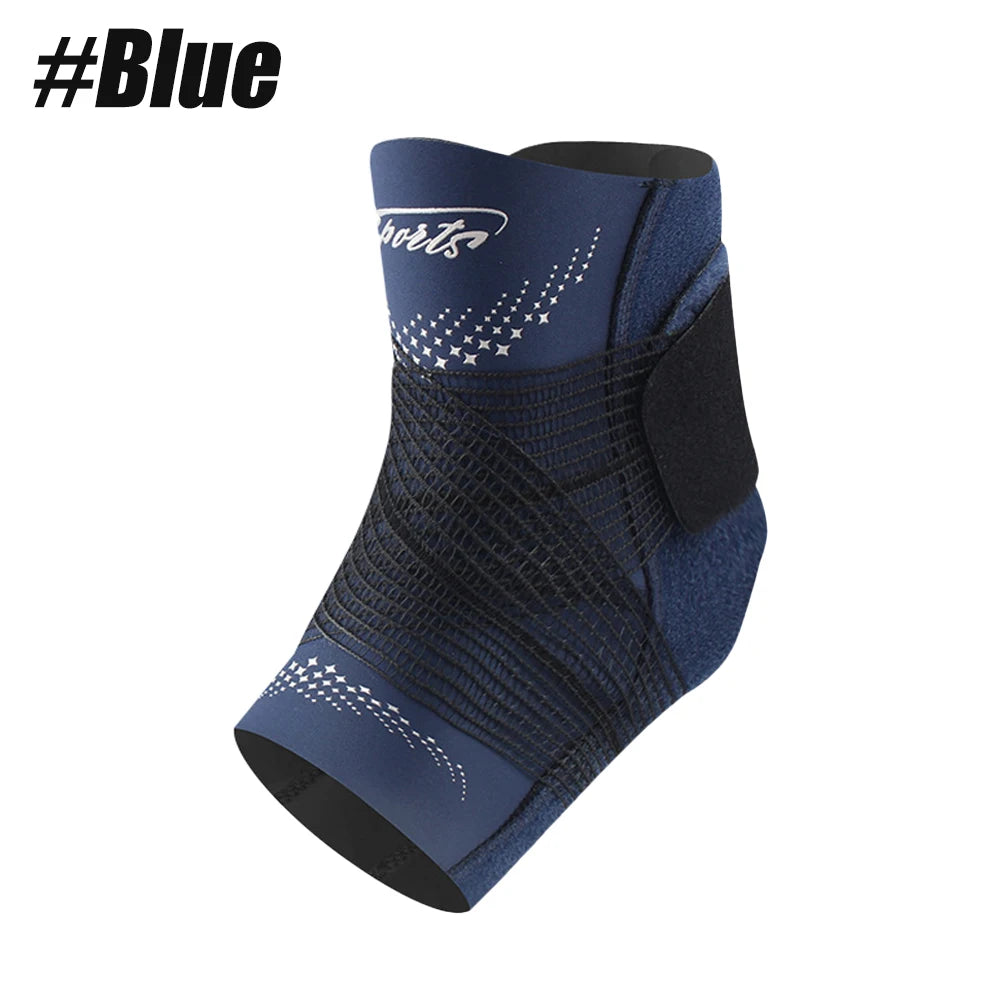 A navy blue compression brace or ankle support for pain relief, shown from the side.
