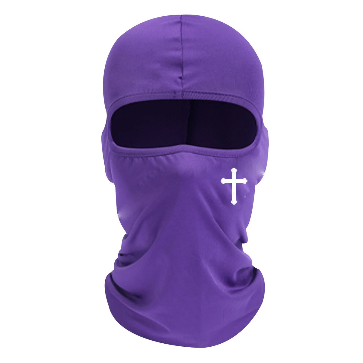 Violette atmungsaktive Vollgesichts-Balaclava/Skimaske mit weißem Kreuzdesign