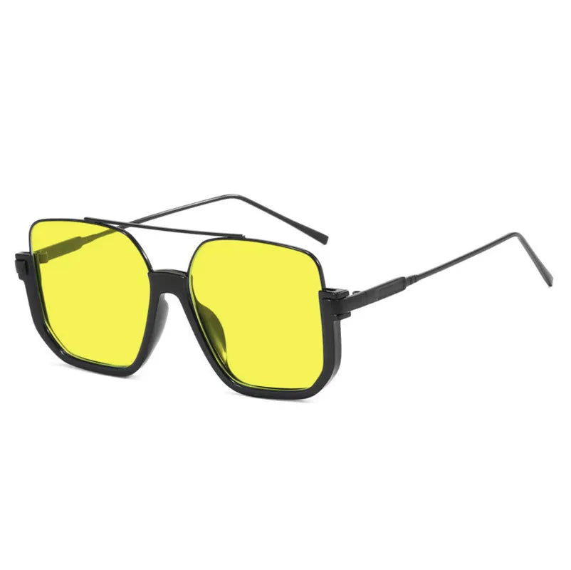 Yellow UV400 double beam sunglasses with black frames