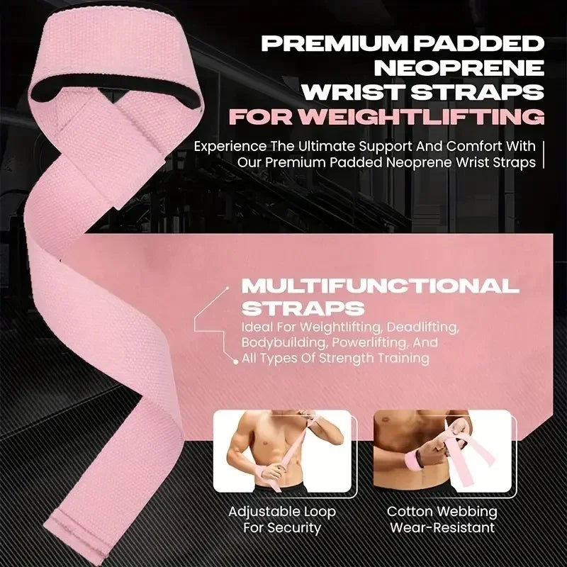 Pink premium padded neoprene wrist straps for weightlifting and strength training