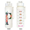 Front and back views of a white insulated straw tumbler for hydration