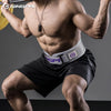 A muscular man wearing a black fitness belt is shown flexing his torso and arms.