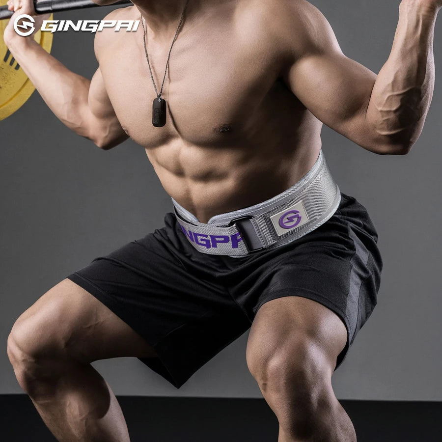 A muscular man wearing a black fitness belt is shown flexing his torso and arms.