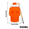 Orange skull design leakproof foldable sports water bottle with a white cap